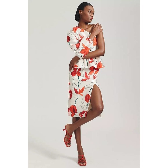 NWT Anthropologie Hutch One-Shoulder Floral Peplum Dress size 12 - Picture 1 of 11